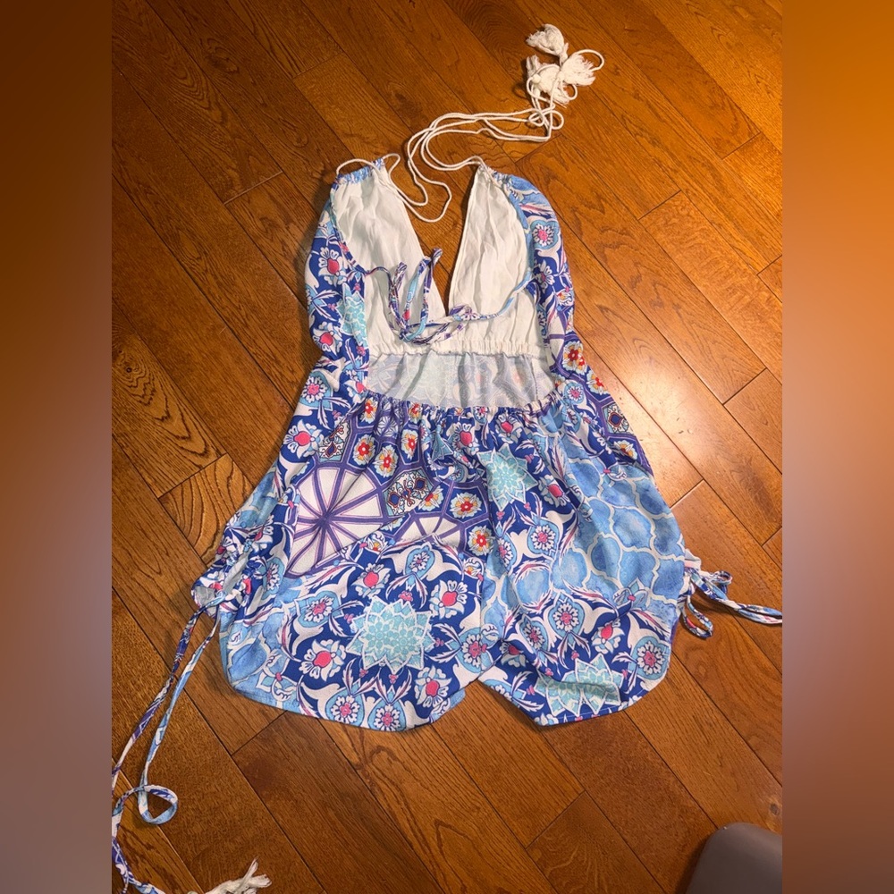 Colorful Patterned Halter Romper, open back - Picture 2 of 3